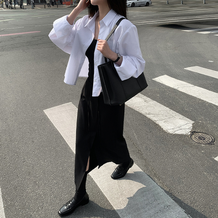 Hラインスリットロングスカート BLACK