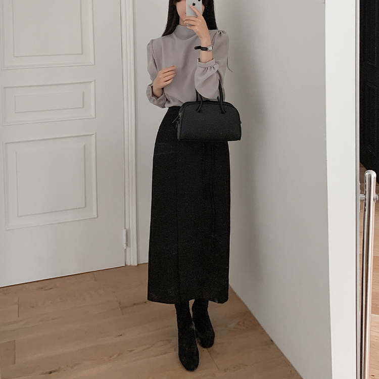 Hラインスリットロングスカート BLACK