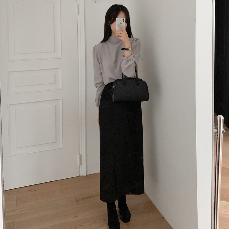 Hラインスリットロングスカート BLACK