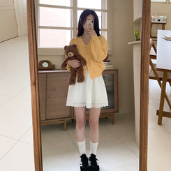 ピンタックレースストラップミニワンピース IVORY