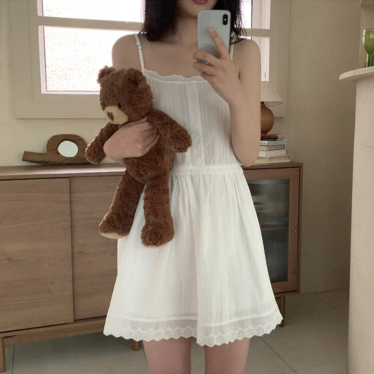 ピンタックレースストラップミニワンピース IVORY