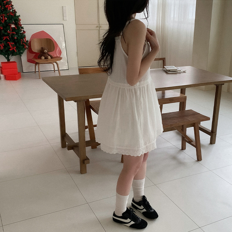 ピンタックレースストラップミニワンピース IVORY