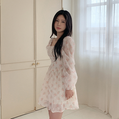 オフショルダーフラワーシースルーパフミニワンピース CREAM