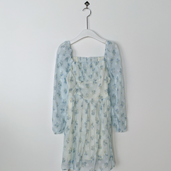 オフショルダーフラワーシースルーパフミニワンピース