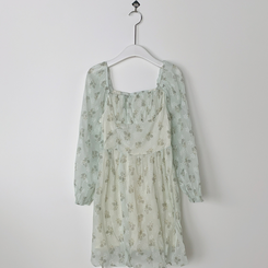 オフショルダーフラワーシースルーパフミニワンピース