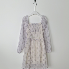 オフショルダーフラワーシースルーパフミニワンピース