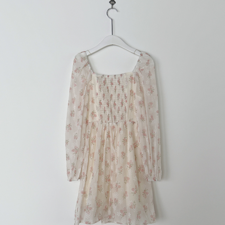 オフショルダーフラワーシースルーパフミニワンピース
