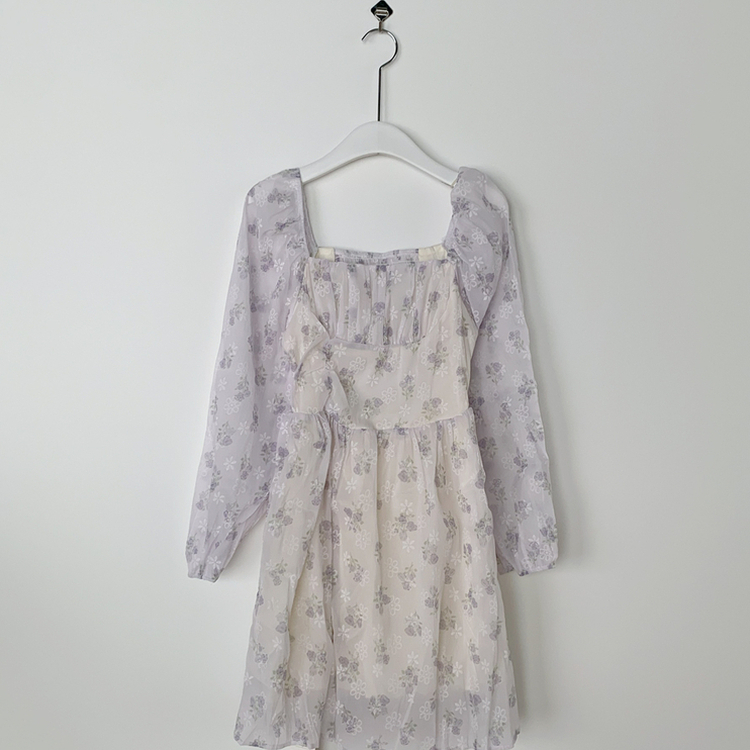 オフショルダーフラワーシースルーパフミニワンピース