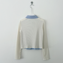 刺繍スリムレイヤードシャツニット