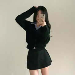 ストライプルーズクロップ刺繍シャツ SKYBLUE