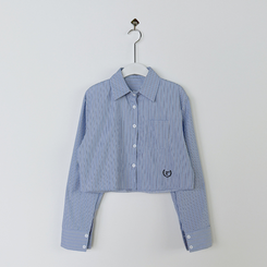 ストライプルーズクロップ刺繍シャツ