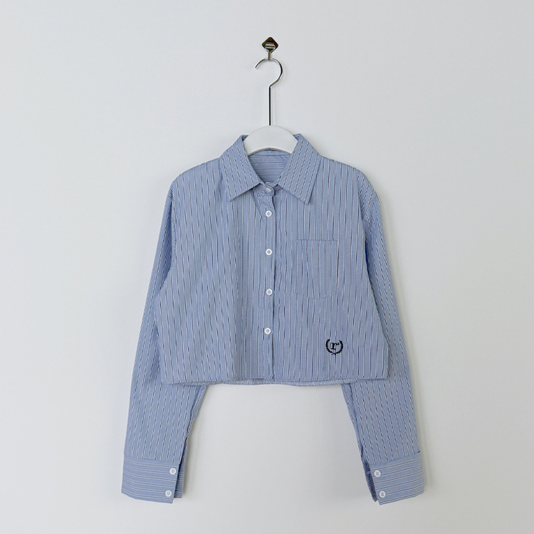 ストライプルーズクロップ刺繍シャツ
