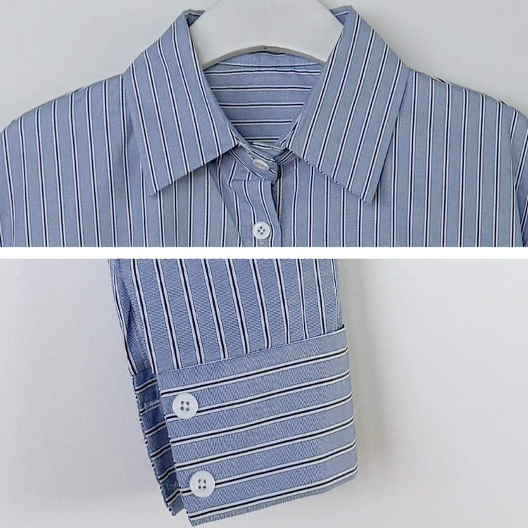 ストライプルーズクロップ刺繍シャツ