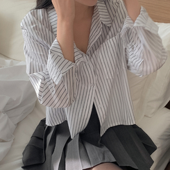 ストライプルーズクロップシャツ IVORY