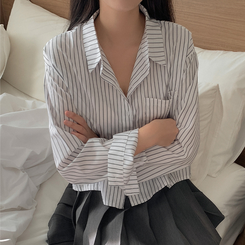 ストライプルーズクロップシャツ IVORY