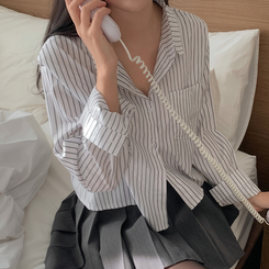 ストライプルーズクロップシャツ IVORY