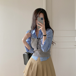 ストライプルーズクロップシャツ SKYBLUE