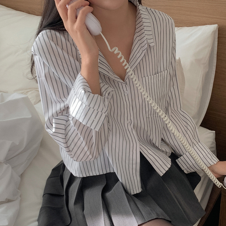 ストライプルーズクロップシャツ IVORY