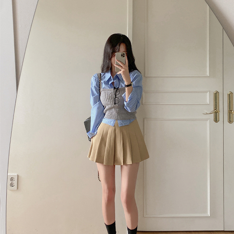 ストライプルーズクロップシャツ SKYBLUE