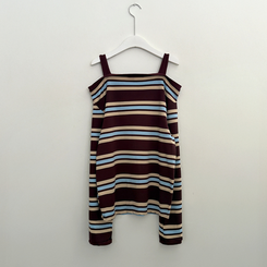 オフショルダーボーダーボタン長袖Tシャツ