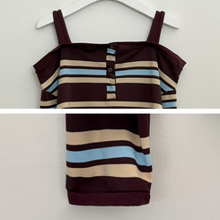 オフショルダーボーダーボタン長袖Tシャツ