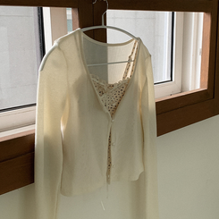 【SET】レイヤードリボンレースフラワーカーディガン