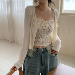 【SET】レイヤードリボンレースフラワーカーディガン CREAM