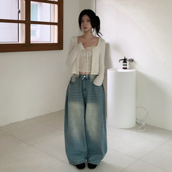 【SET】レイヤードリボンレースフラワーカーディガン CREAM