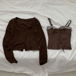 【SET】レイヤードリボンレースフラワーカーディガン