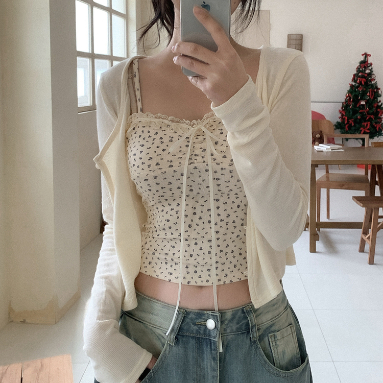 【SET】レイヤードリボンレースフラワーカーディガン CREAM