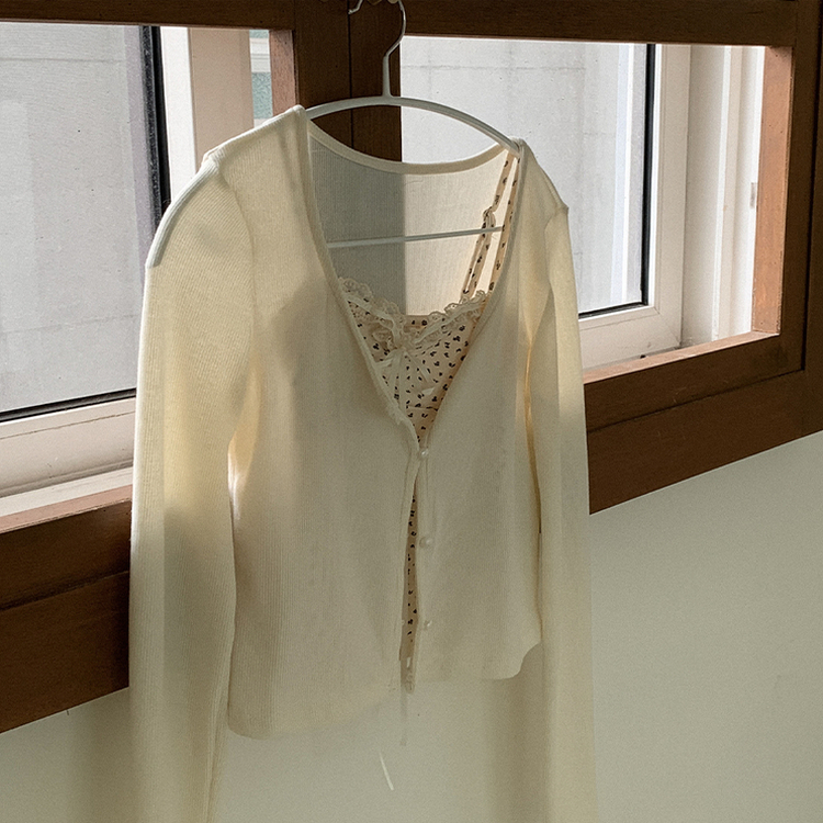 【SET】レイヤードリボンレースフラワーカーディガン