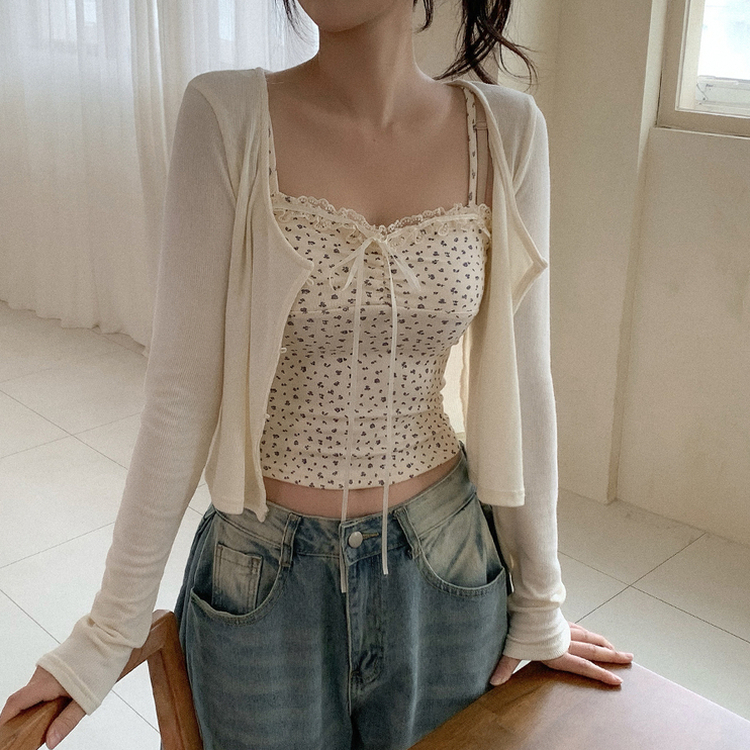 【SET】レイヤードリボンレースフラワーカーディガン CREAM