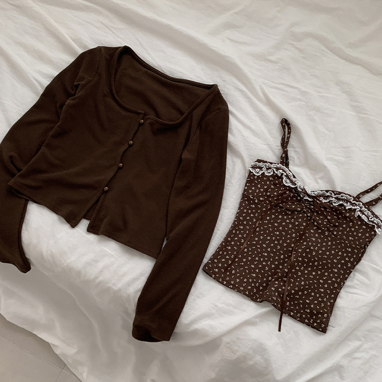 【SET】レイヤードリボンレースフラワーカーディガン