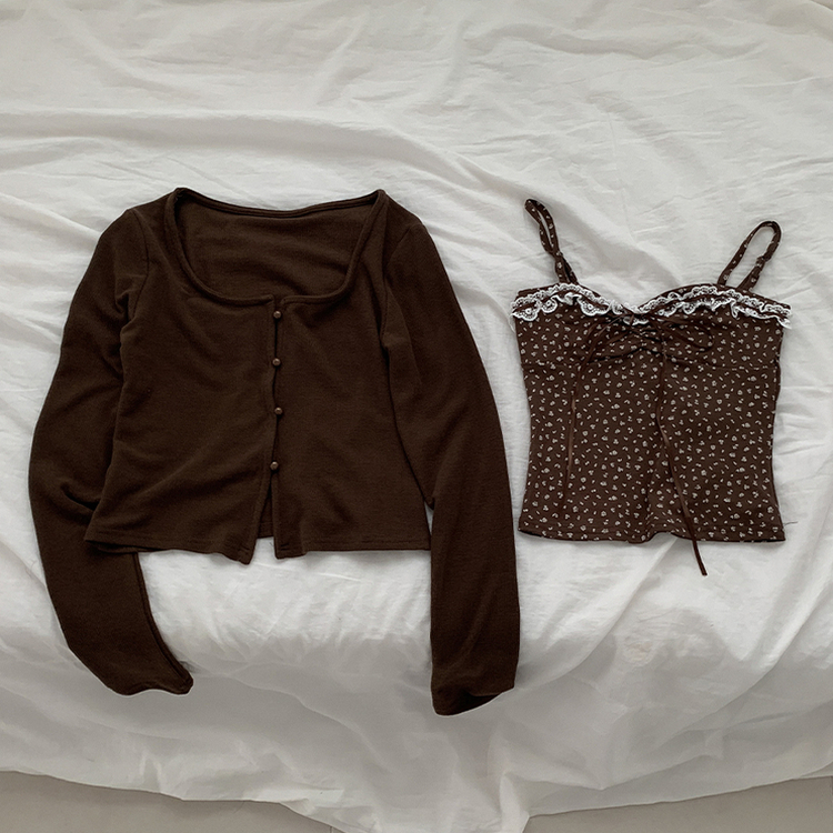 【SET】レイヤードリボンレースフラワーカーディガン