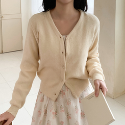 Vネックレイヤードニットカーディガン(12color) CREAM