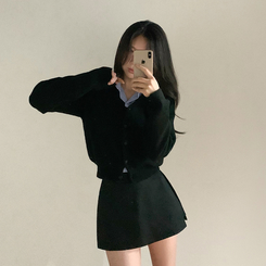 Vネックレイヤードニットカーディガン(12color) BLACK