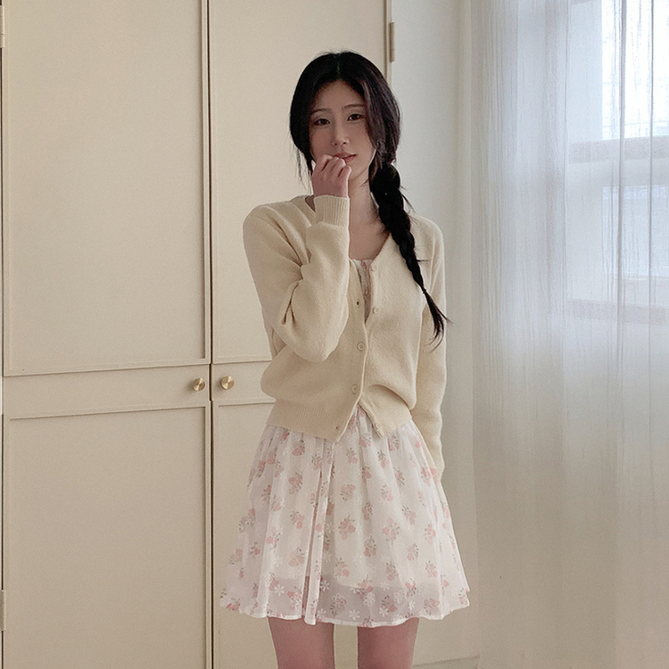 Vネックレイヤードニットカーディガン(12color) CREAM