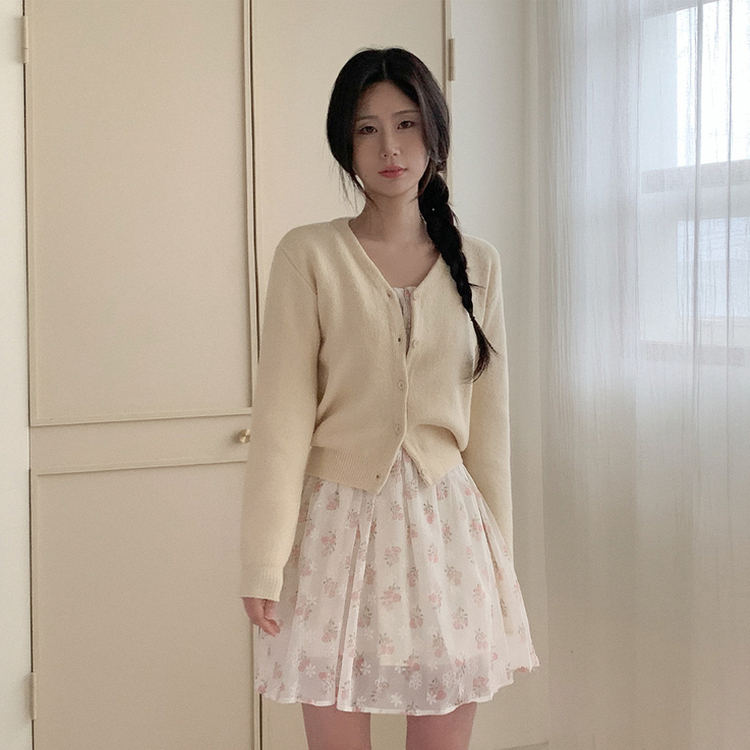 Vネックレイヤードニットカーディガン(12color) CREAM