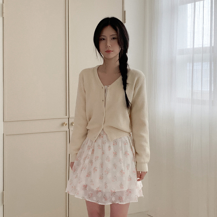 Vネックレイヤードニットカーディガン(12color) CREAM