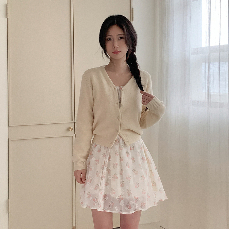 Vネックレイヤードニットカーディガン(12color) CREAM