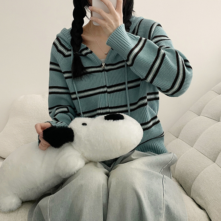 ストライプクロップニットジップアップパーカー MINT