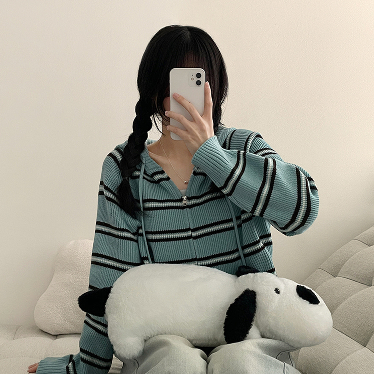 ストライプクロップニットジップアップパーカー MINT