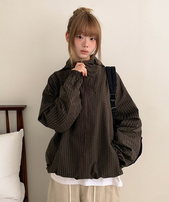 ハイネックチェックウィンドブレーカー BROWN