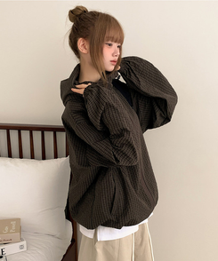 ハイネックチェックウィンドブレーカー BROWN