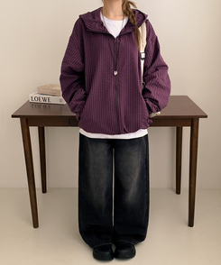 ハイネックチェックウィンドブレーカー PURPLE