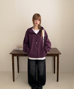 ハイネックチェックウィンドブレーカー PURPLE