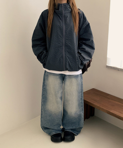 ハイネックチェックウィンドブレーカー NAVY