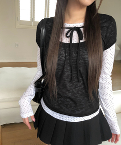 【SET】レイヤードドットTシャツ BLACK