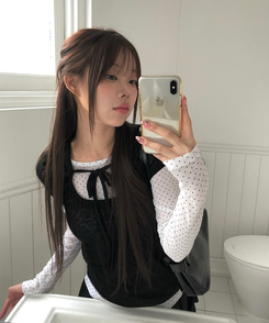 【SET】レイヤードドットTシャツ BLACK