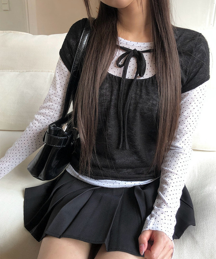 【SET】レイヤードドットTシャツ BLACK